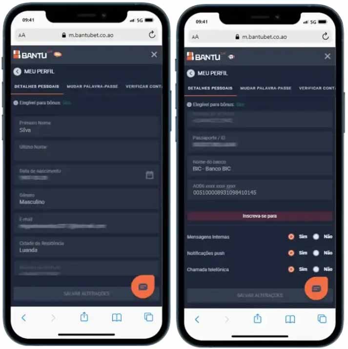 Actualizar perfil na Bantubet